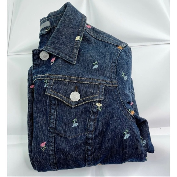 Liz Claiborne Womens Sz M Floral Embroidered Dark Blue Denim Jacket RARE - Picture 5 of 7
